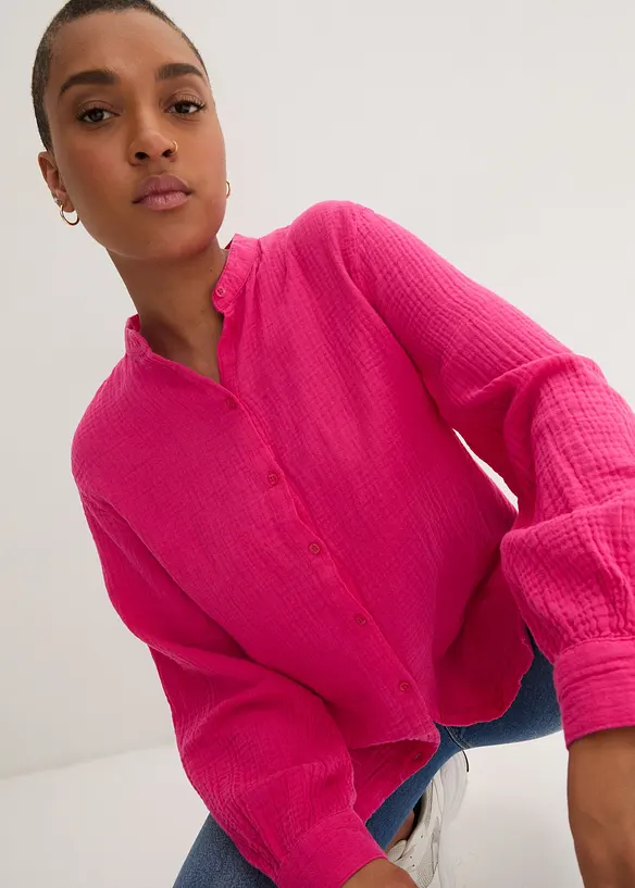 Lange mousseline overhemdblouse van katoen, bonprix