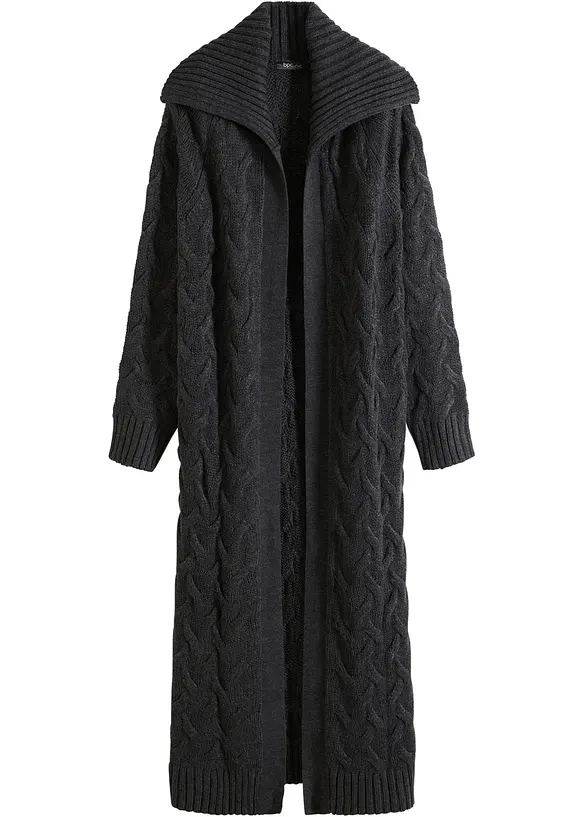 Lang gebreid vest met kabelpatroon, bonprix