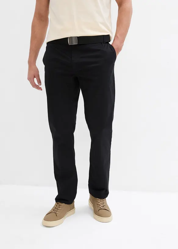 Regular fit stretch chino met riem, straight, bonprix