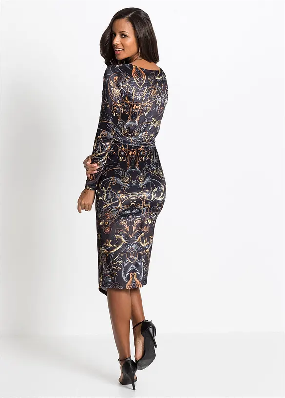 Fluwelen wikkeljurk met dessin, BODYFLIRT boutique