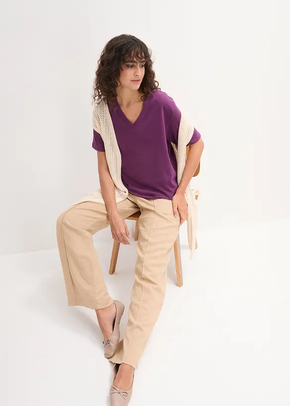 Wijd longshirt met V-hals, korte mouw  (set van 5), bonprix