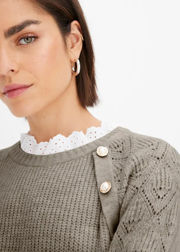 Gebreide jurk met sierknopen, bonprix