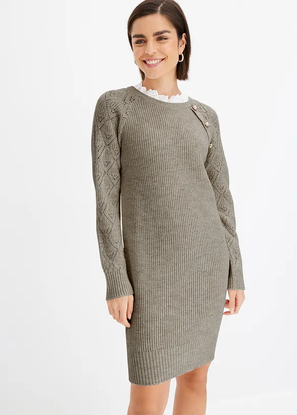 Gebreide jurk met sierknopen, bonprix