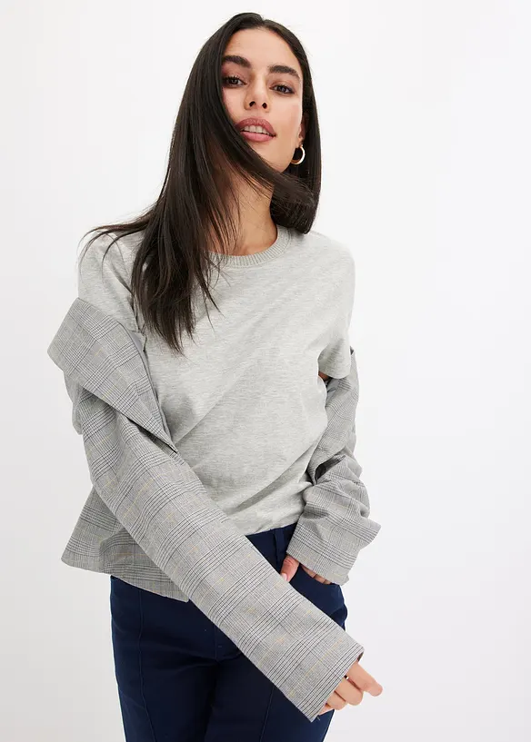 Shirt met gebreide boordjes en glittergaren, bonprix