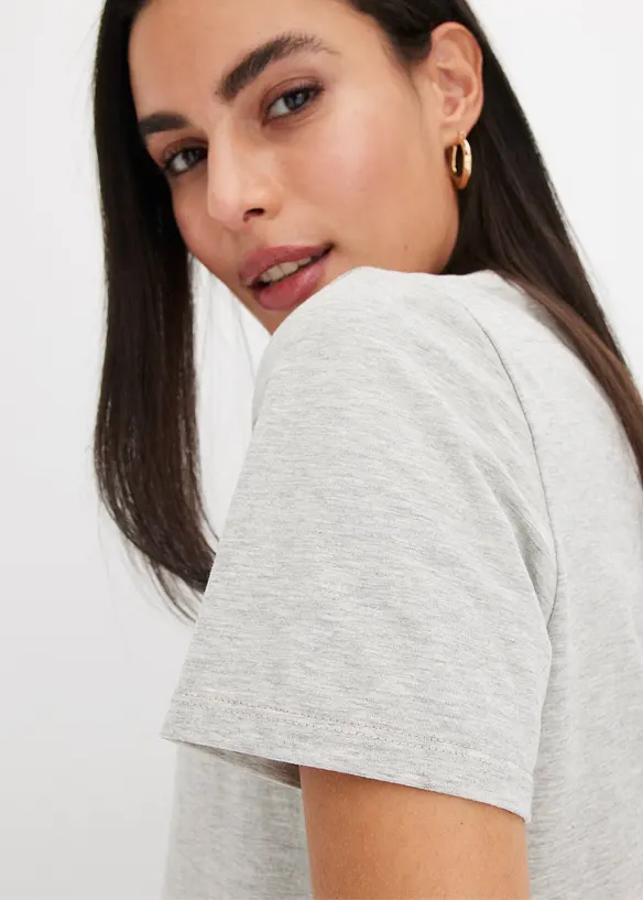 Shirt met gebreide boordjes en glittergaren, bonprix