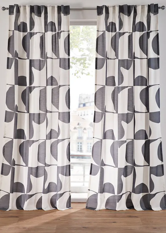 Transparant gordijn met grafisch motief van gerecycled polyester (1 stuk), bonprix
