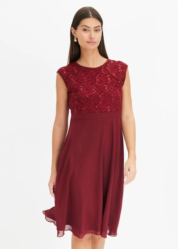 Chiffon jurk met kant en geborduurde pailletten, bonprix