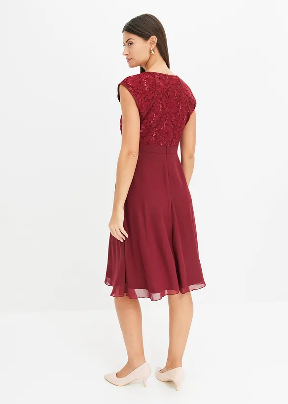 Chiffon jurk met kant en geborduurde pailletten, bonprix
