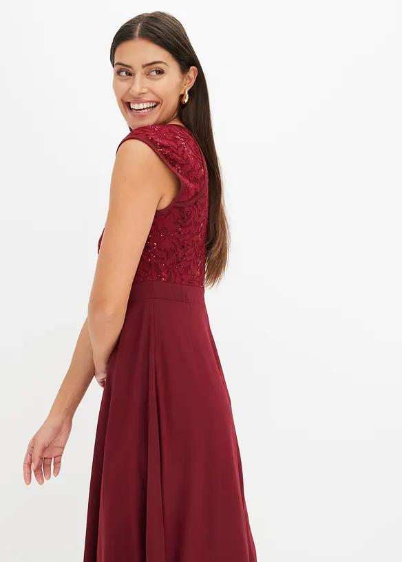 Chiffon jurk met kant en geborduurde pailletten, bonprix