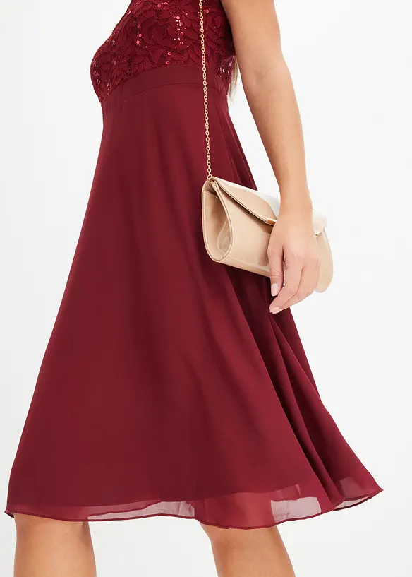 Chiffon jurk met kant en geborduurde pailletten, bonprix
