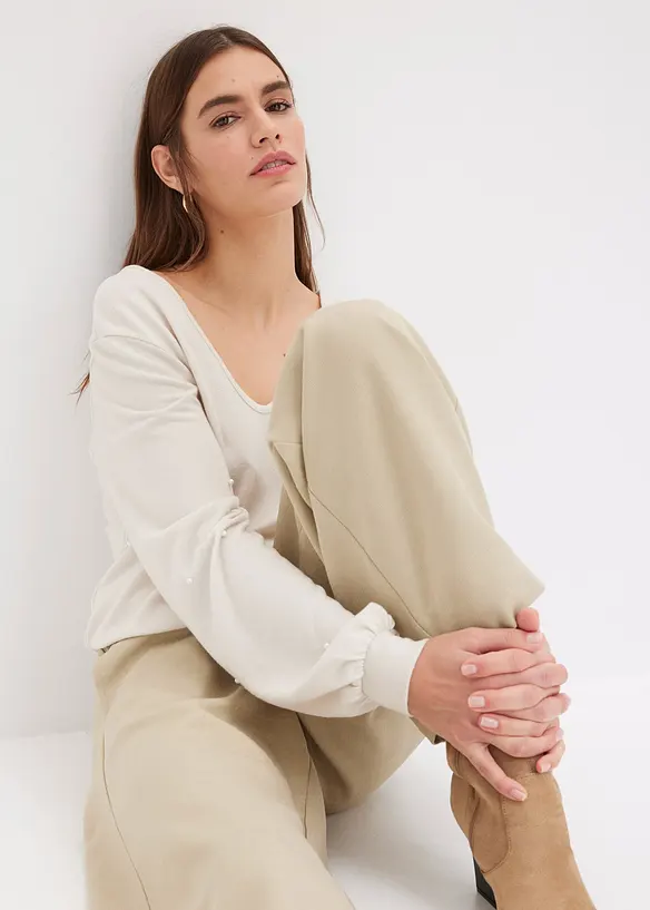 Knus fleece shirt met parels, bonprix