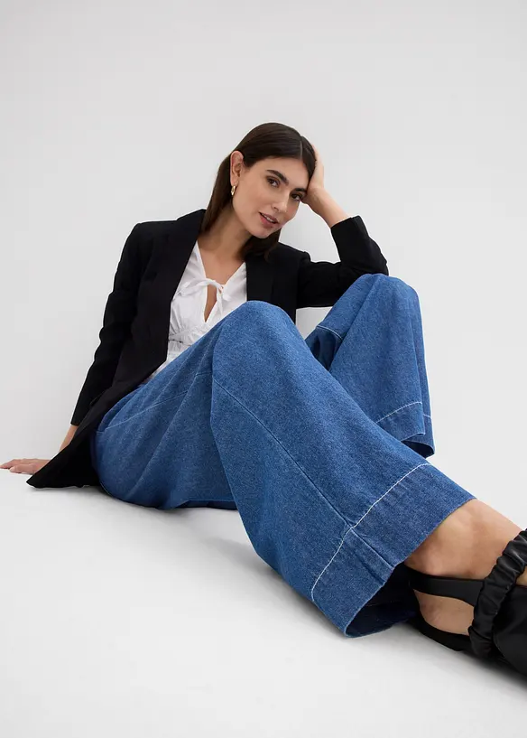Wide leg jeans mid waist met comfortband, bonprix