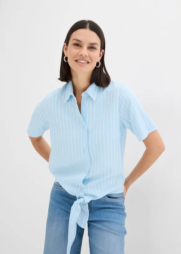 Gestreepte blouse met korte mouwen en opvallende knoop, bonprix