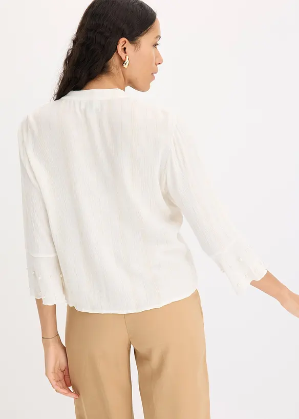 Blouse met volant en parels, bonprix