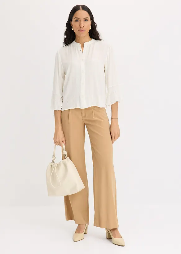 Blouse met volant en parels, bonprix