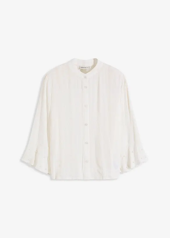 Blouse met volant en parels, bonprix