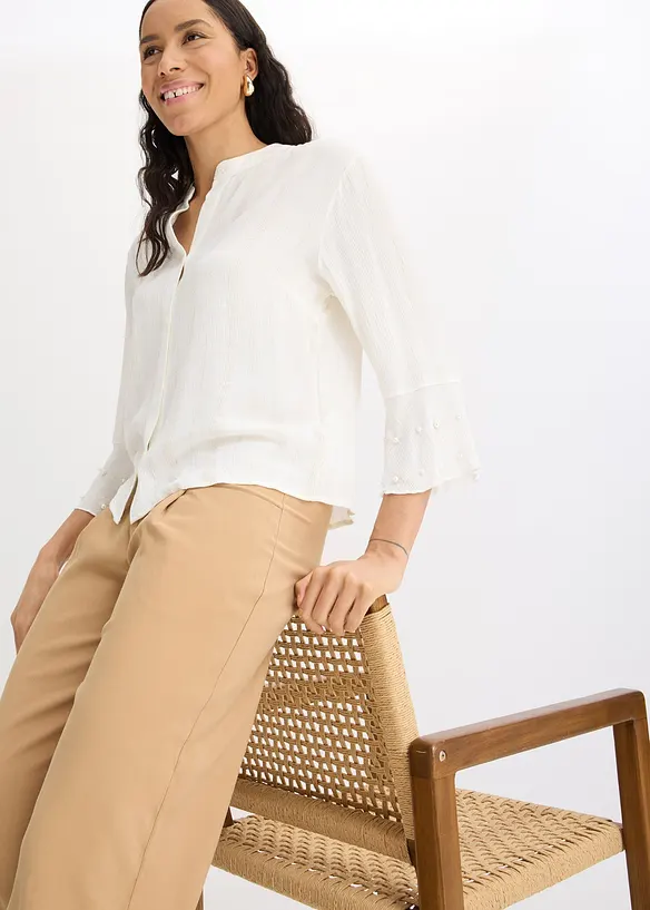 Blouse met volant en parels, bonprix