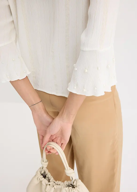 Blouse met volant en parels, bonprix