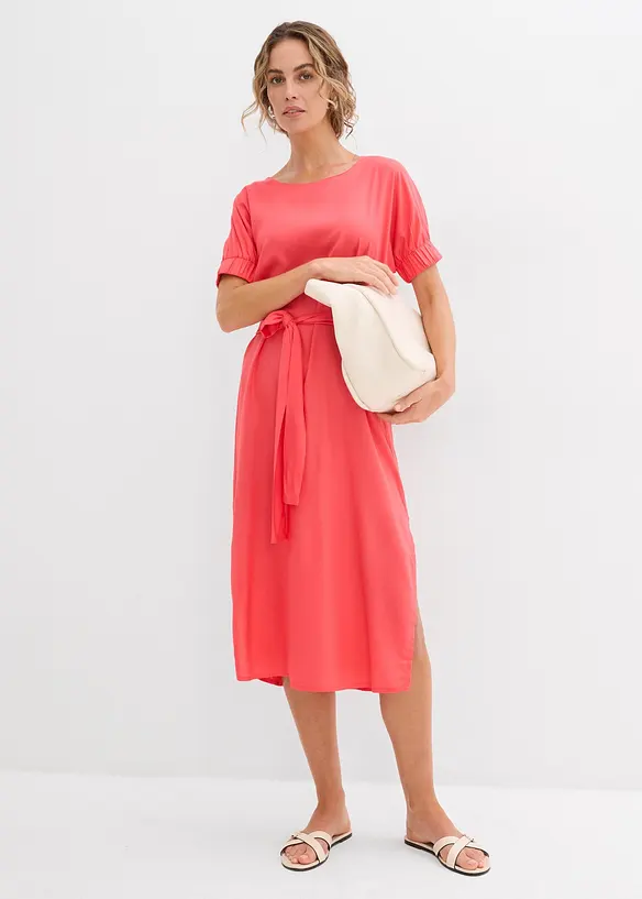 Midi jurk met elastische boorden aan de mouwen en riem, bonprix