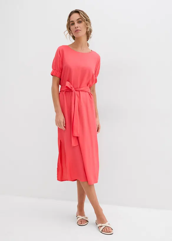 Midi jurk met elastische boorden aan de mouwen en riem, bonprix