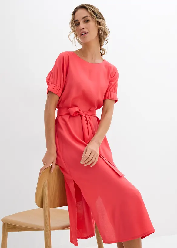 Midi jurk met elastische boorden aan de mouwen en riem, bonprix