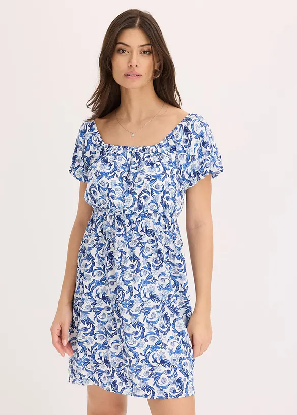Mini jurk met plooien in viscose met structuur, bonprix