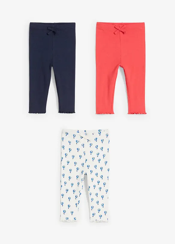 Geribde baby legging (set van 3) met biologisch katoen, bonprix