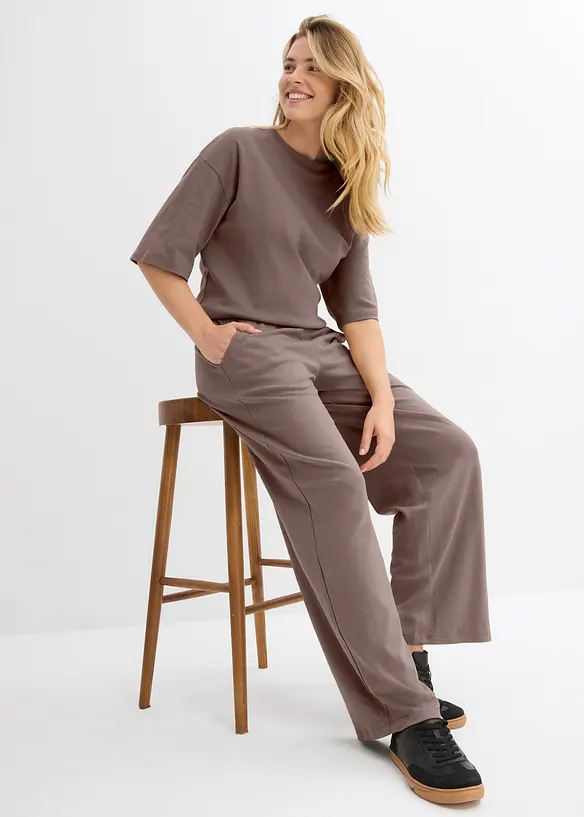 Wijde jersey broek van interlock, bonprix
