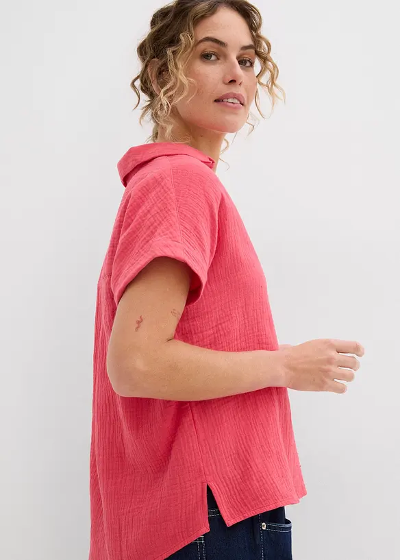 Blouse met korte mouwen van luchtige mousseline, bonprix