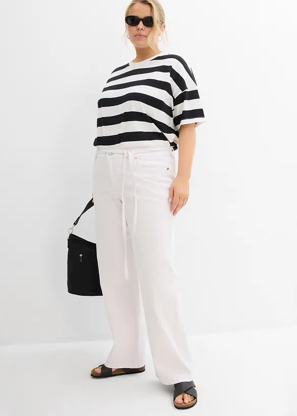 Wide leg jeans mid waist, riem, bonprix