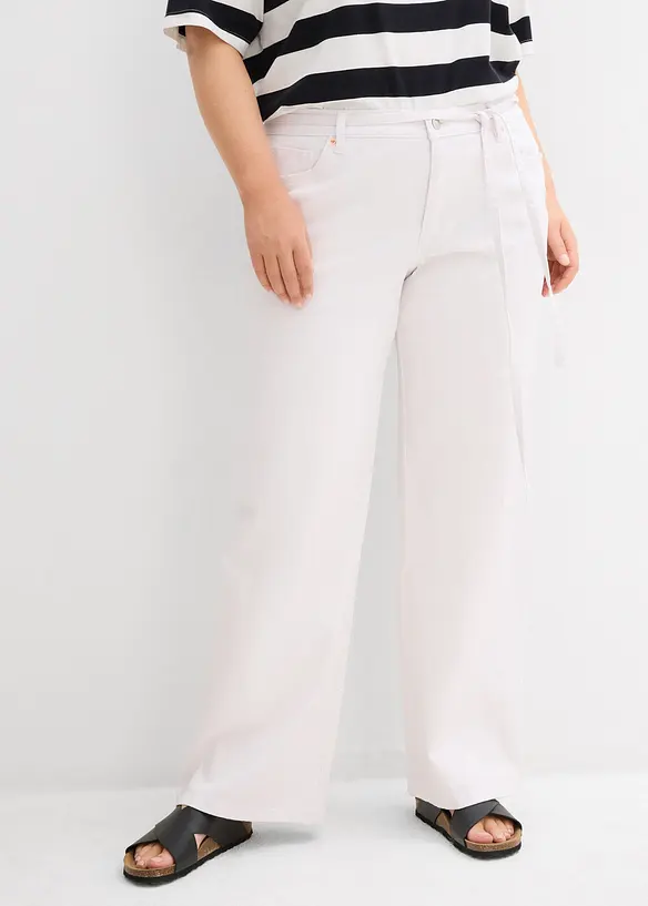 Wide leg jeans mid waist, riem, bonprix