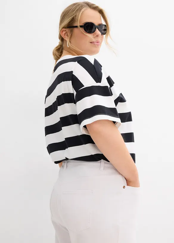 Wide leg jeans mid waist, riem, bonprix