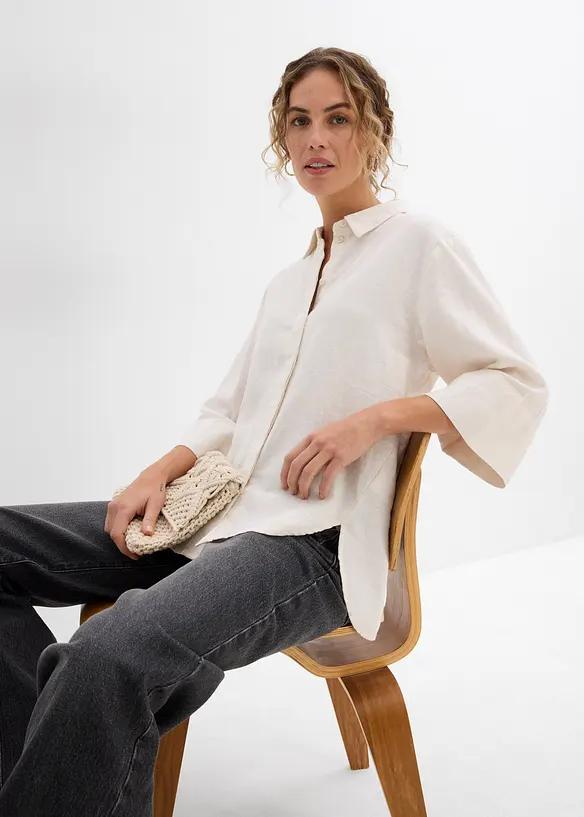 Overhemdblouse in een koele linnenmix, bonprix
