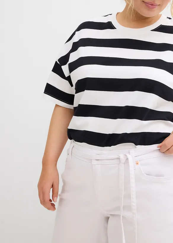 Wide leg jeans mid waist, riem, bonprix
