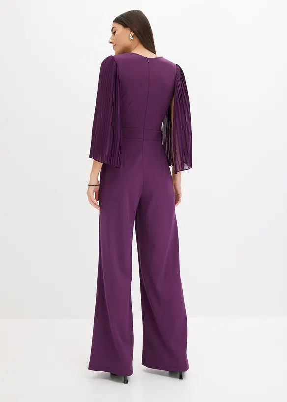 Jersey jumpsuit met plissé mouwen van fijn chiffon, bonprix
