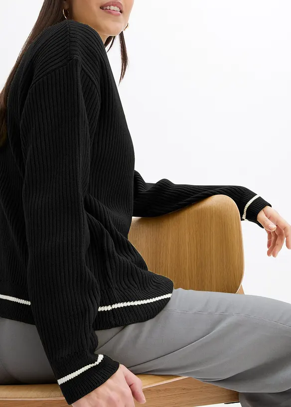 Oversized gebreid vest met borduursel, bonprix