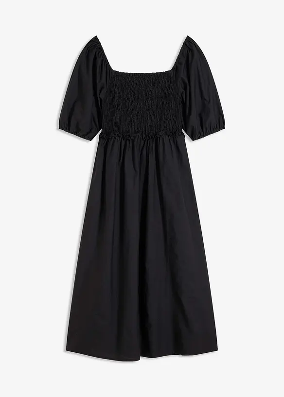 Midi jurk met pofmouwen en gesmokt detail, bonprix