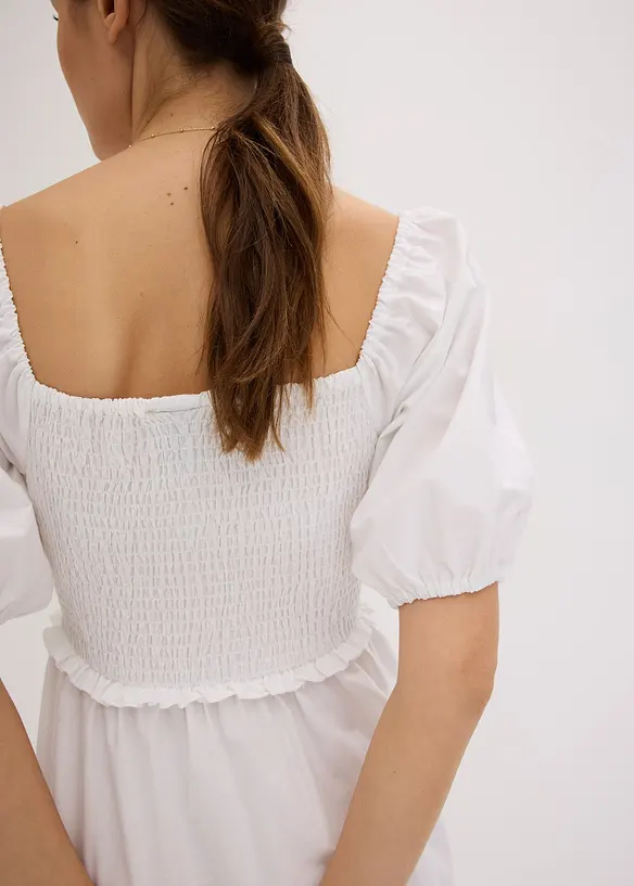Midi jurk met pofmouwen en gesmokt detail, bonprix