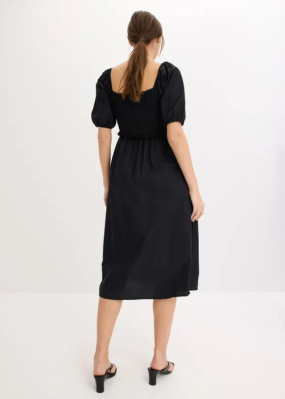 Midi jurk met pofmouwen en gesmokt detail, bonprix