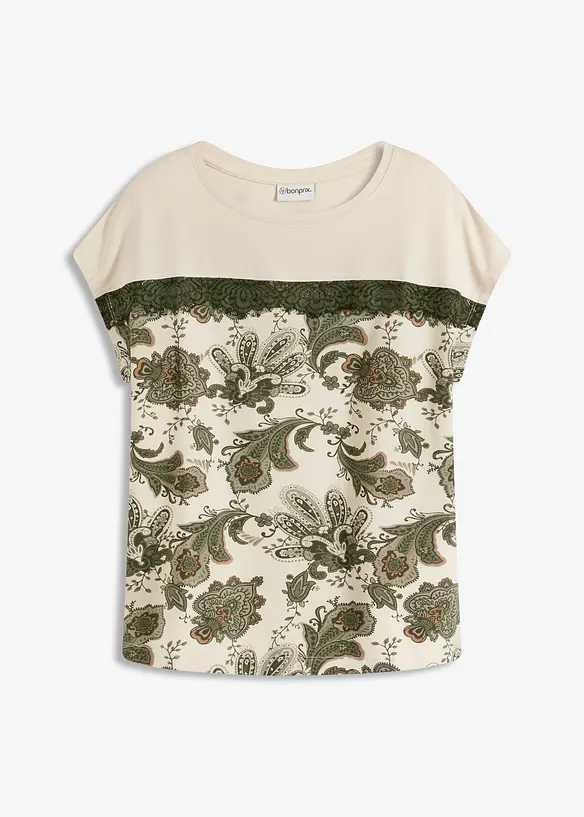 Shirt met een rand van kant en een paisley motief, bonprix
