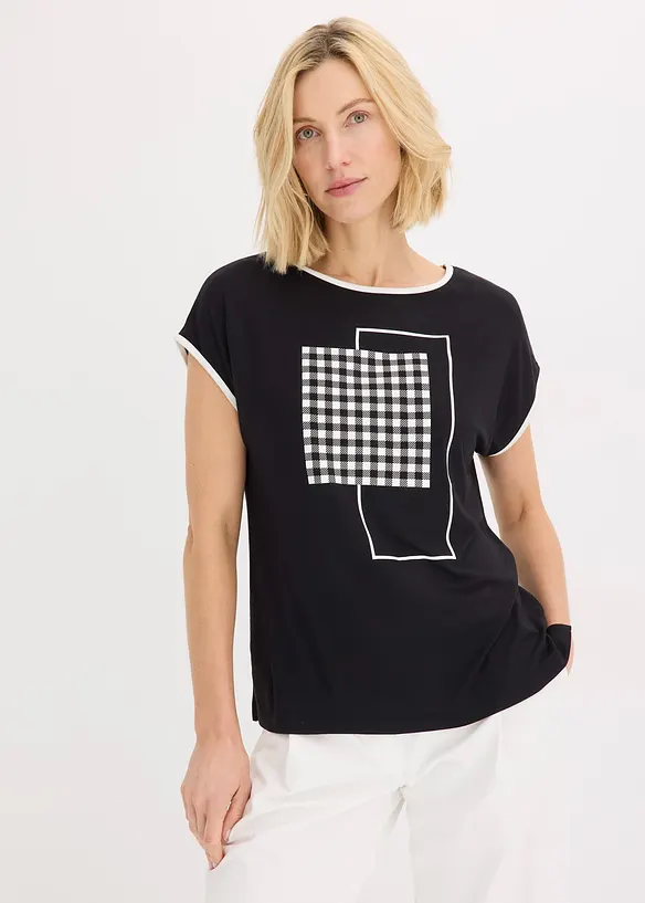 Shirt met opvallende print en biezen in een contrastkleur, bonprix