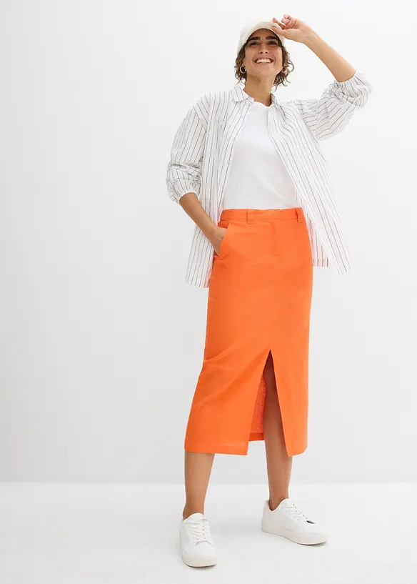 Midi rok van luchtige linnenmix, bonprix