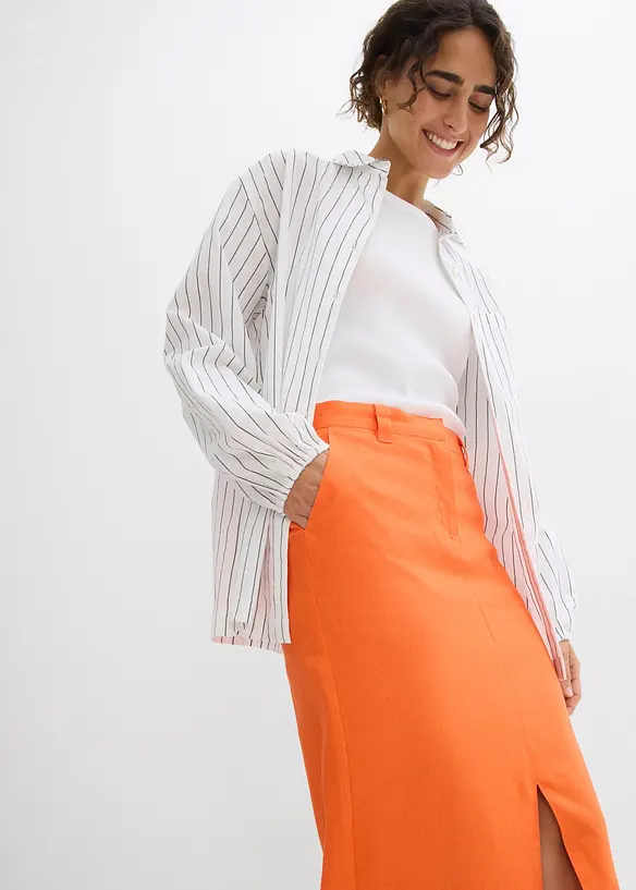 Midi rok van luchtige linnenmix, bonprix
