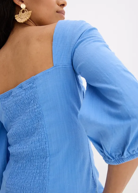 Blouse met pofmouwen en gesmokt detail, bonprix