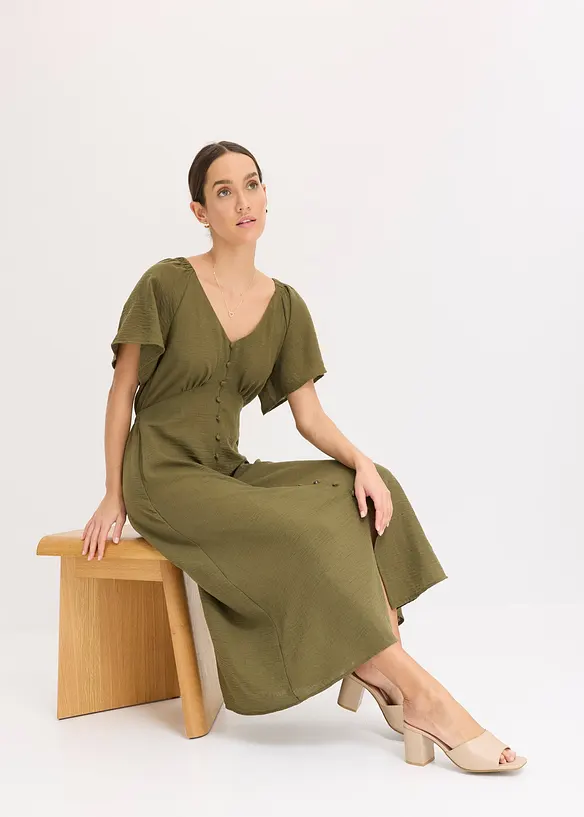 Midi jurk in linnen look, bonprix