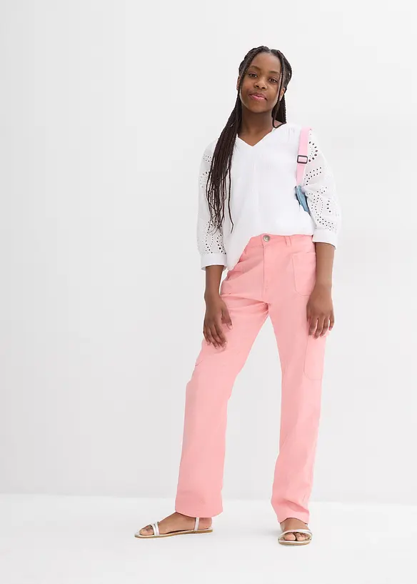 Wijde mid waist cargo twill broek, bonprix