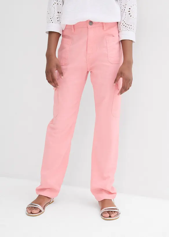 Wijde mid waist cargo twill broek, bonprix