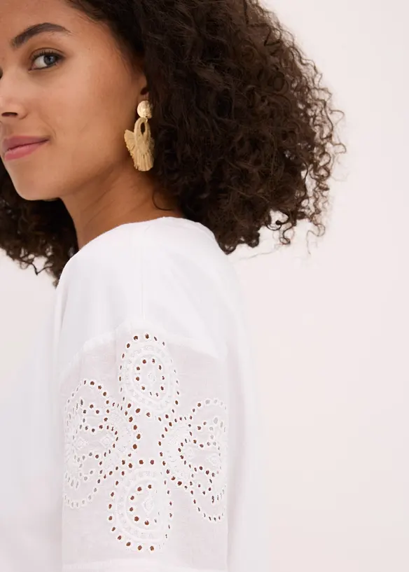 T-shirt met broderie anglaise, bonprix