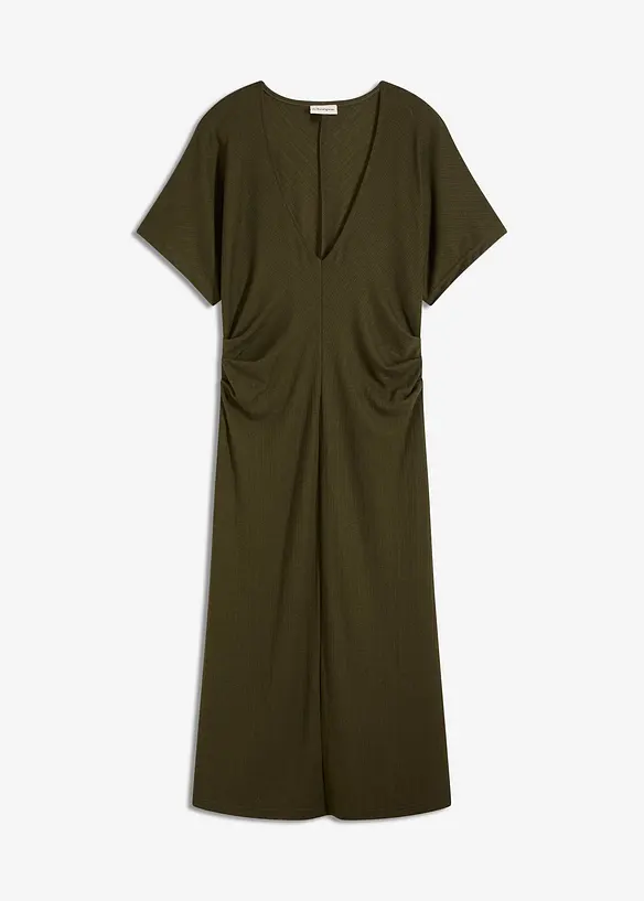 Geribde jersey jurk met zijsplitten, bonprix