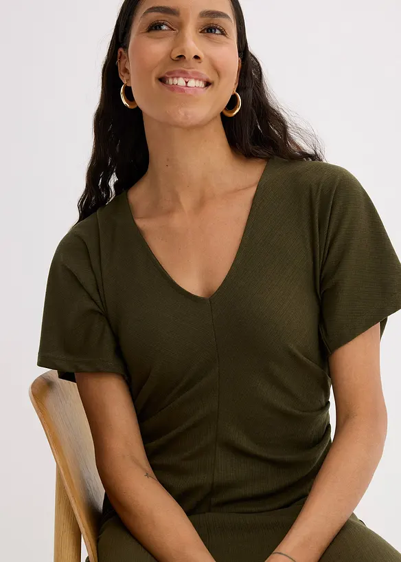 Geribde jersey jurk met zijsplitten, bonprix
